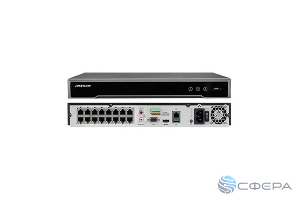 Видеорегистратор NVR 16-канальный, 4K, 16×PoE, 2×HDD